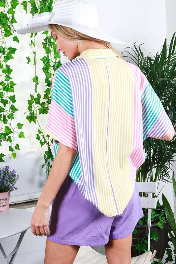 Pastel Stripe Button Up Blouse