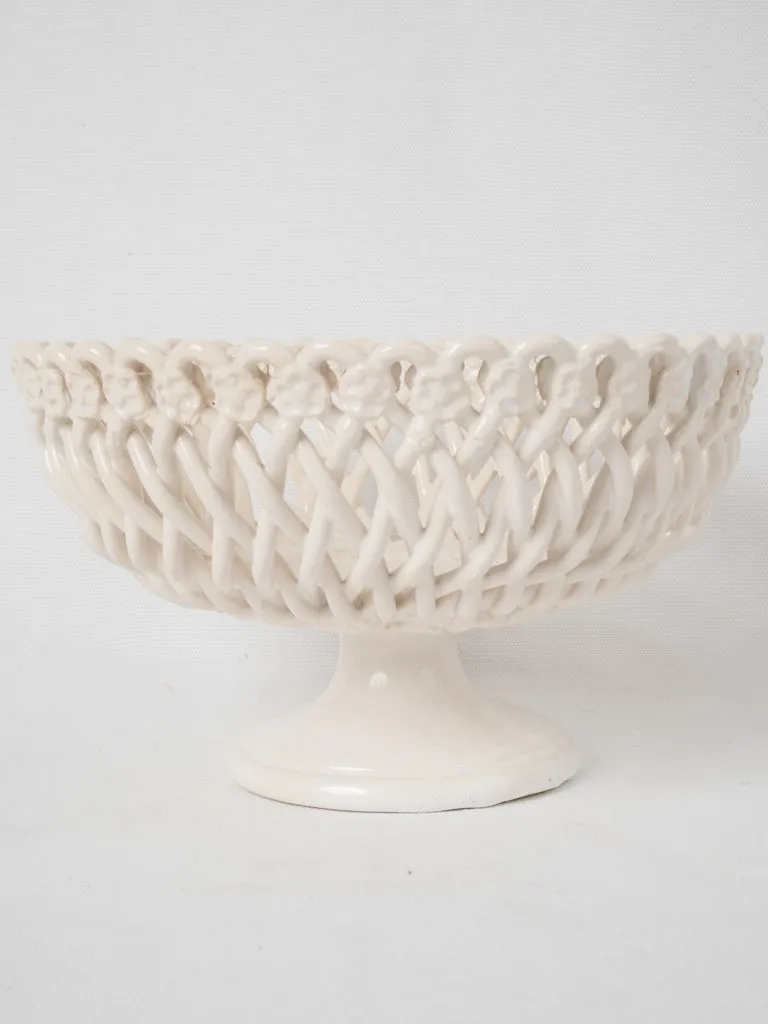 Pichon Uzes fruit basket bowl w/ white glaze - large 10¼"