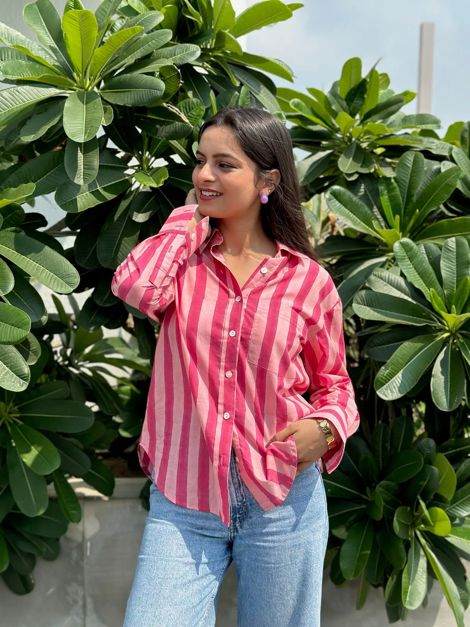 Pink Monochromatic Striped Shirt