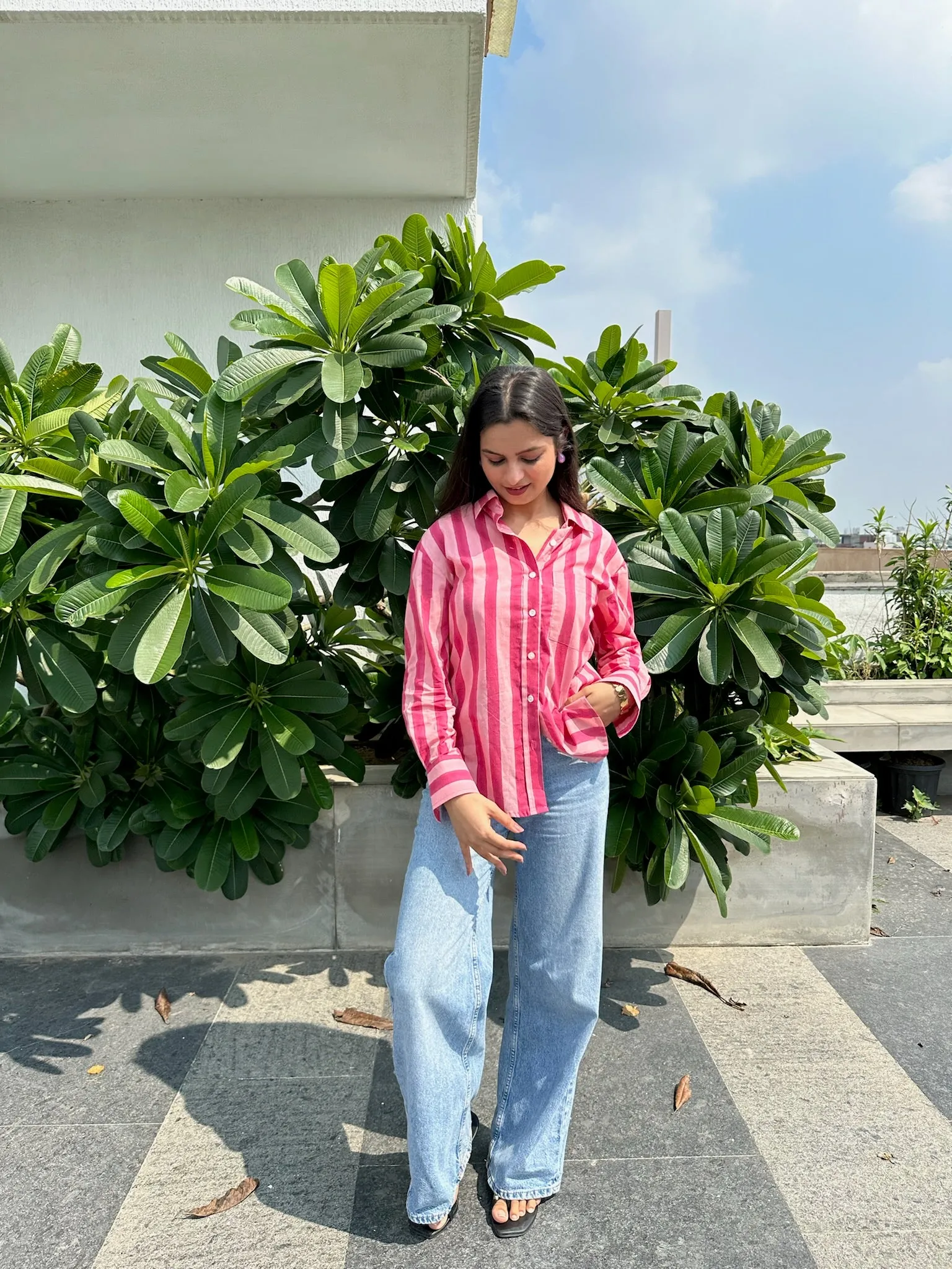 Pink Monochromatic Striped Shirt