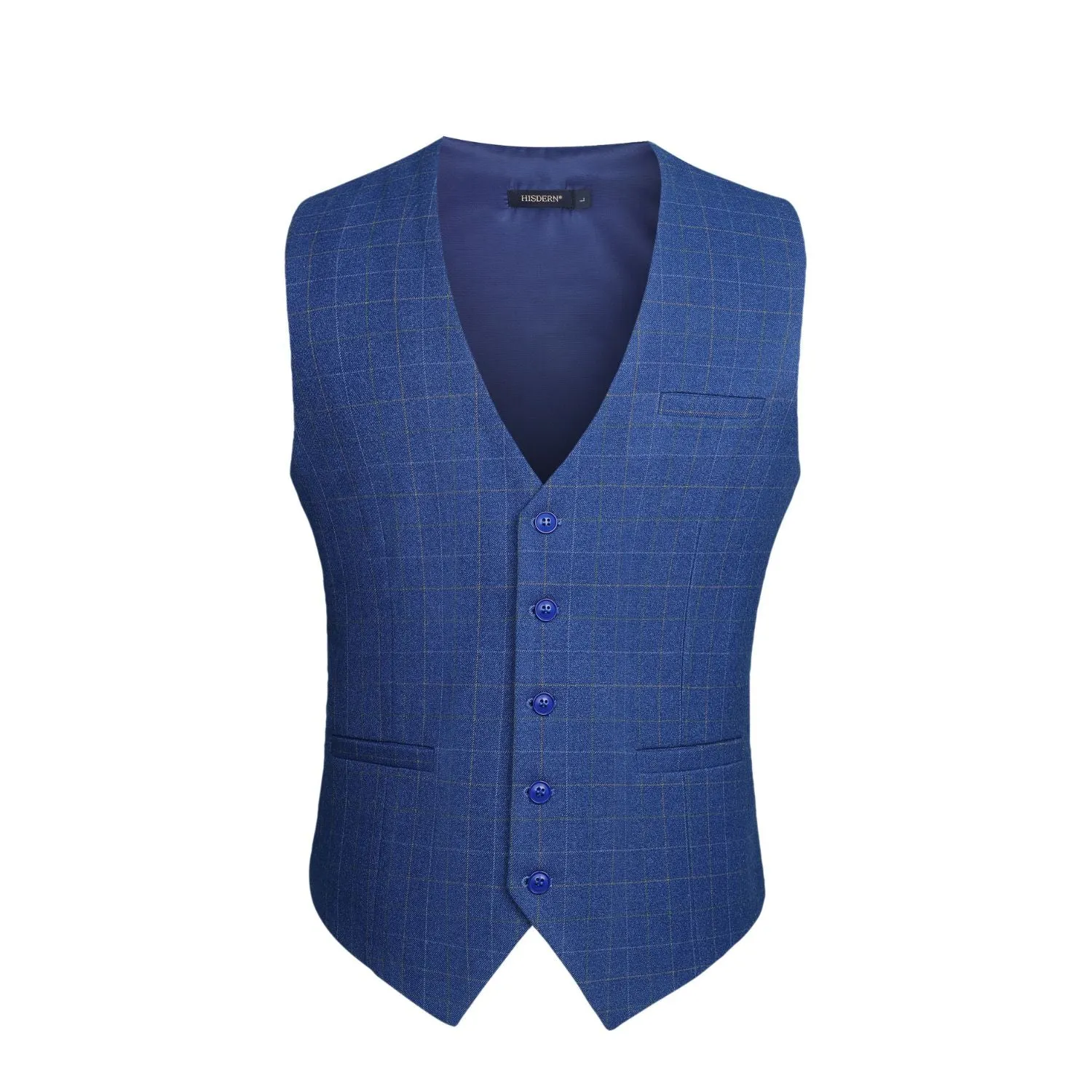 Plaid Slim Suit Vest - A-ROYAL BLUE