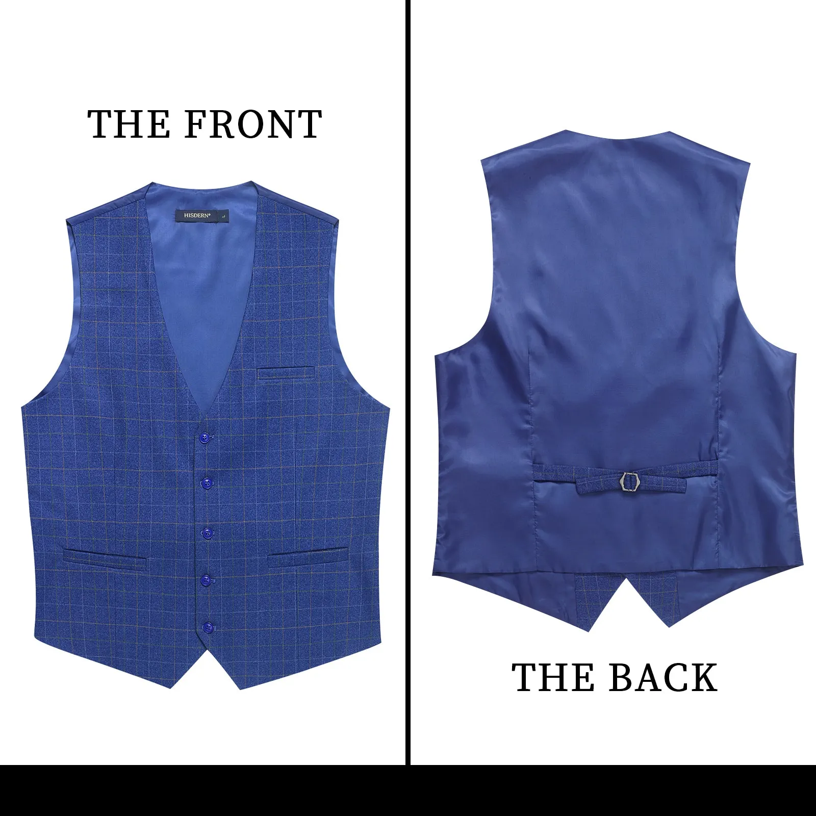 Plaid Slim Suit Vest - A-ROYAL BLUE