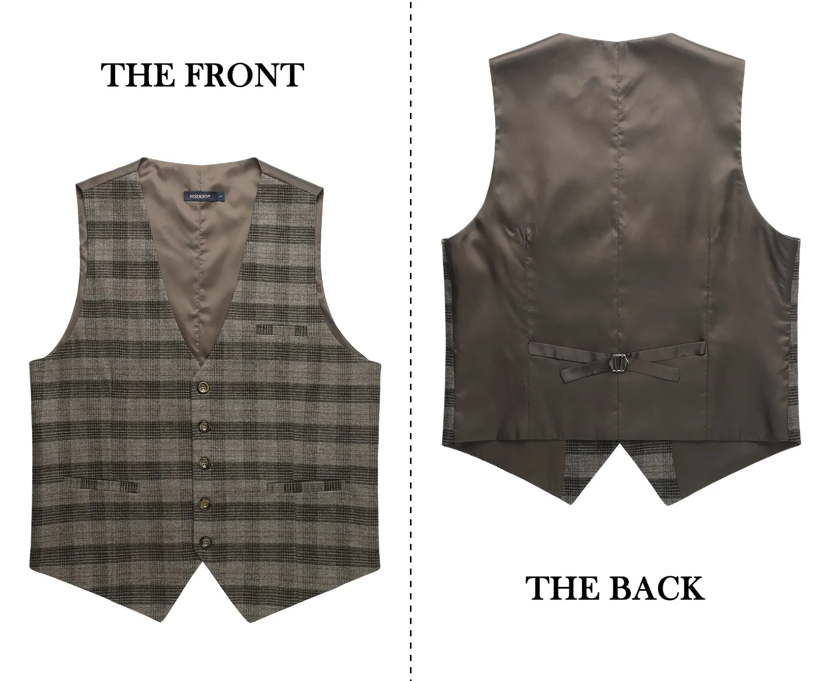 Plaid Slim Suit Vest - B1-BROWN