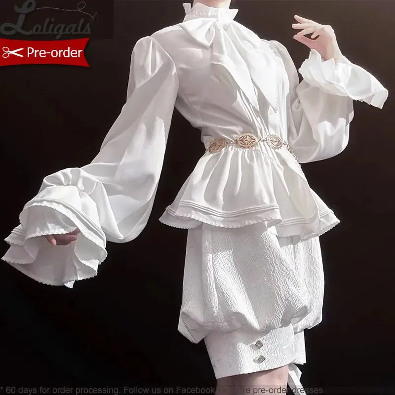 Pre-order Ouji Lolita Blouse Long Sleeve White Shirt by Princess Chronicles ~ Rabbit in Moonlight 2.0