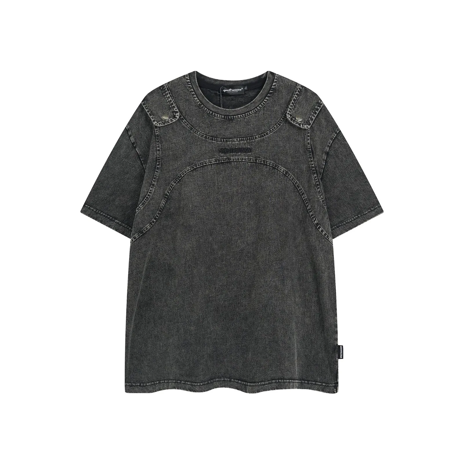 Retro Heavy Embroidery Washed And Distressed Summer T-shirt