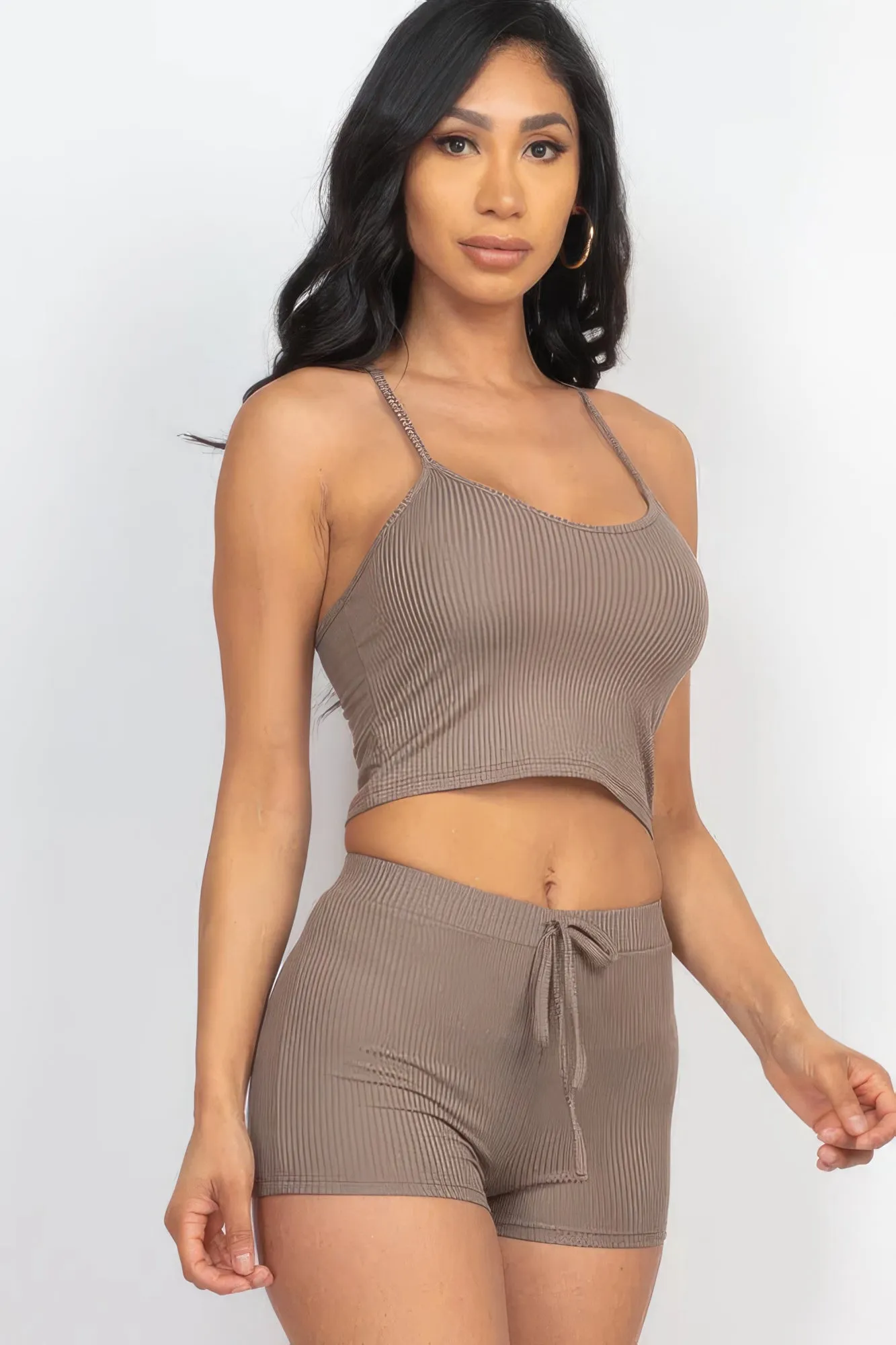 Ribbed Crop Cami Top & Women's Shorts Set