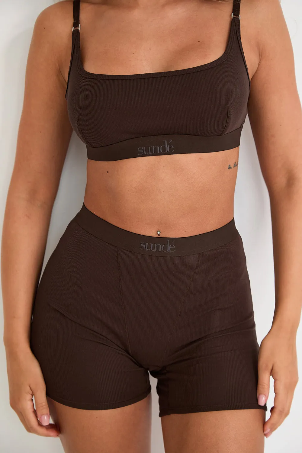 Ribbed Strappy Cropped Bralet - Chocolate