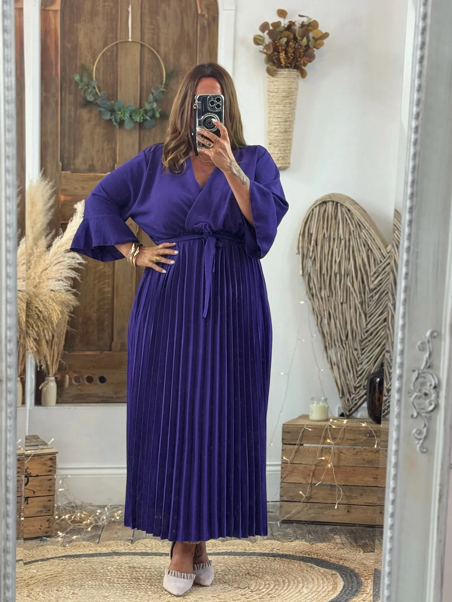 Rich Purple Rowan Pleated Midaxi Dress