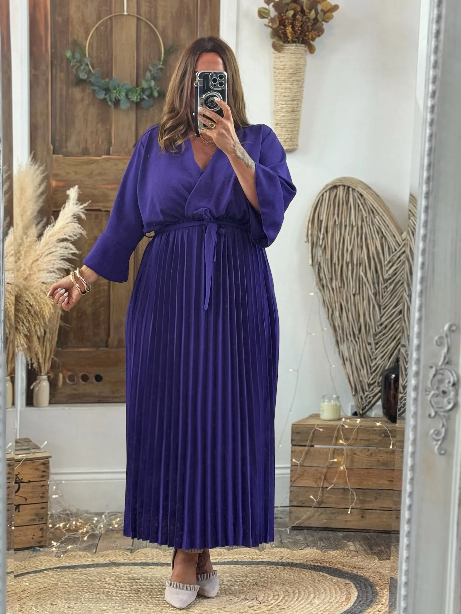 Rich Purple Rowan Pleated Midaxi Dress