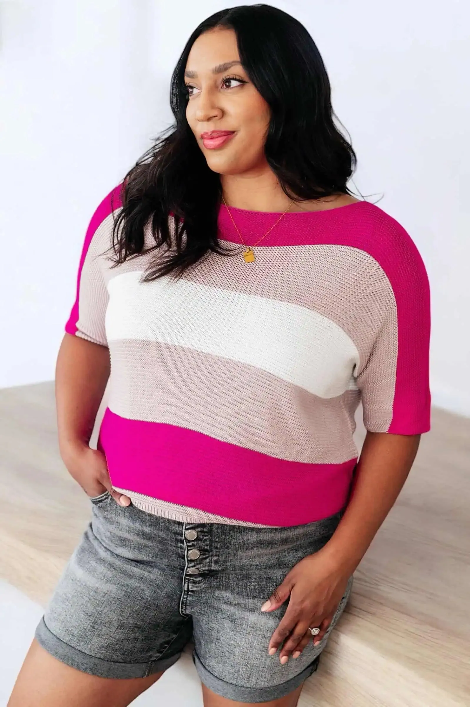 Rows Of Rose Short Sleeve Knit Top