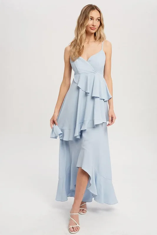 Ruffle Hem Maxi Dress - Sky