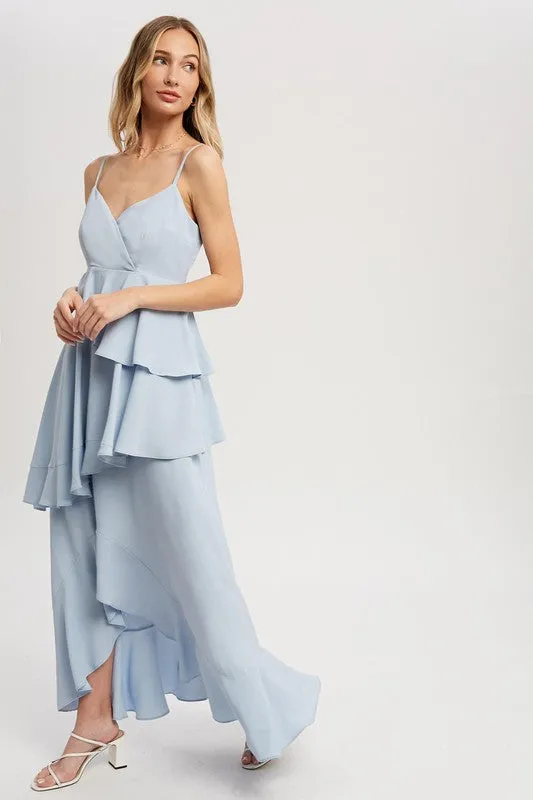 Ruffle Hem Maxi Dress - Sky