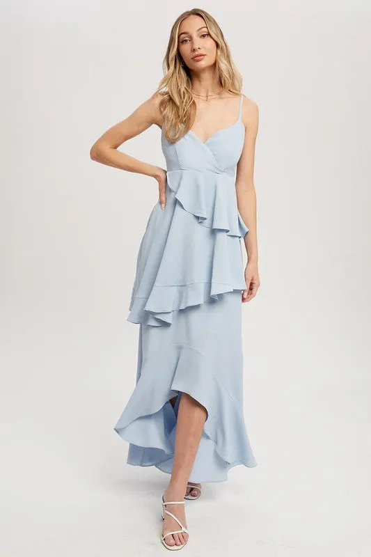 Ruffle Hem Maxi Dress - Sky