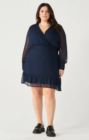 Ruffle Hem Wrap Mini Dress in Navy