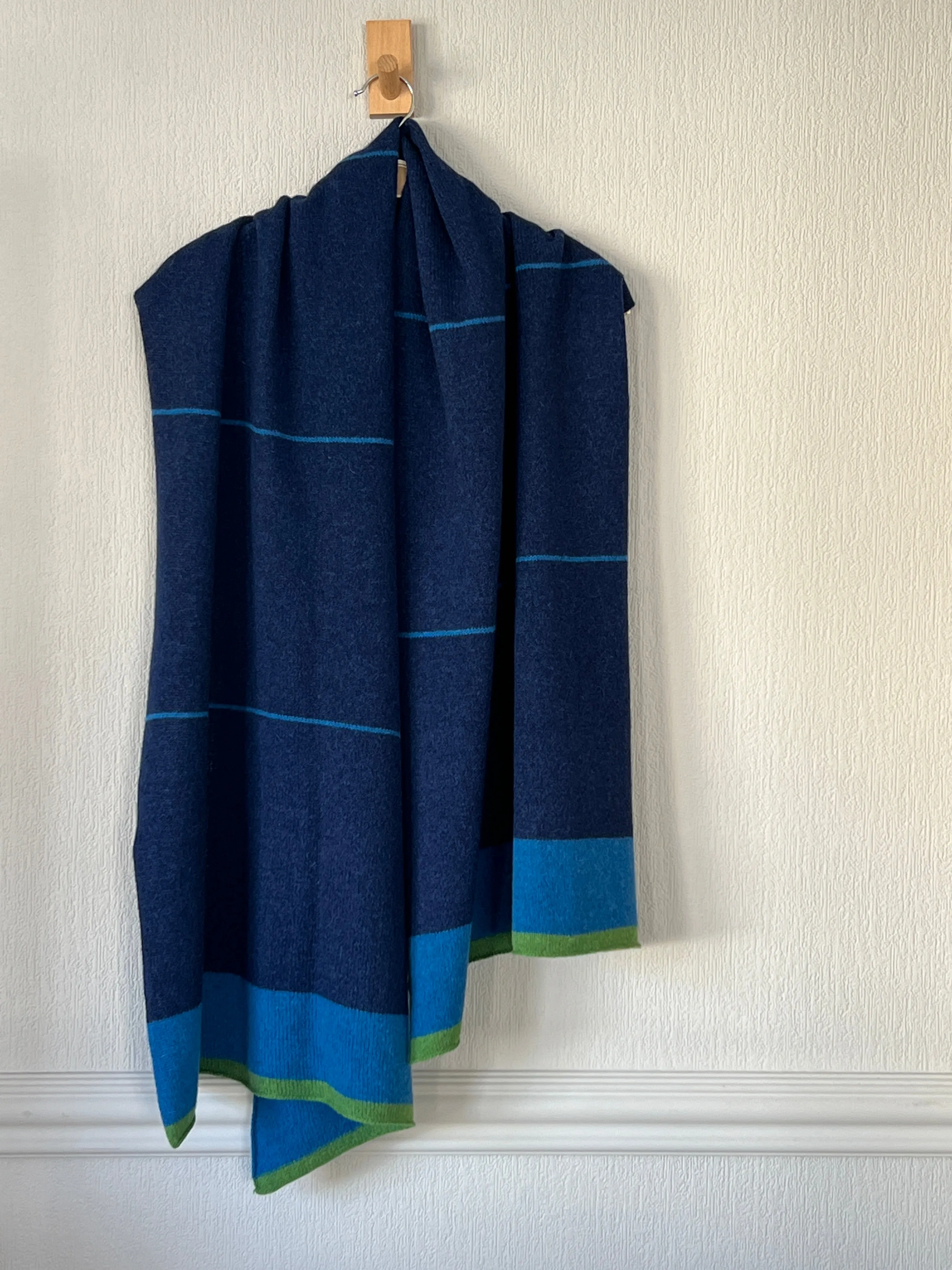 Scarf Wrap Shawl indigo blue thin neptune blue stripes and neptune blue ends