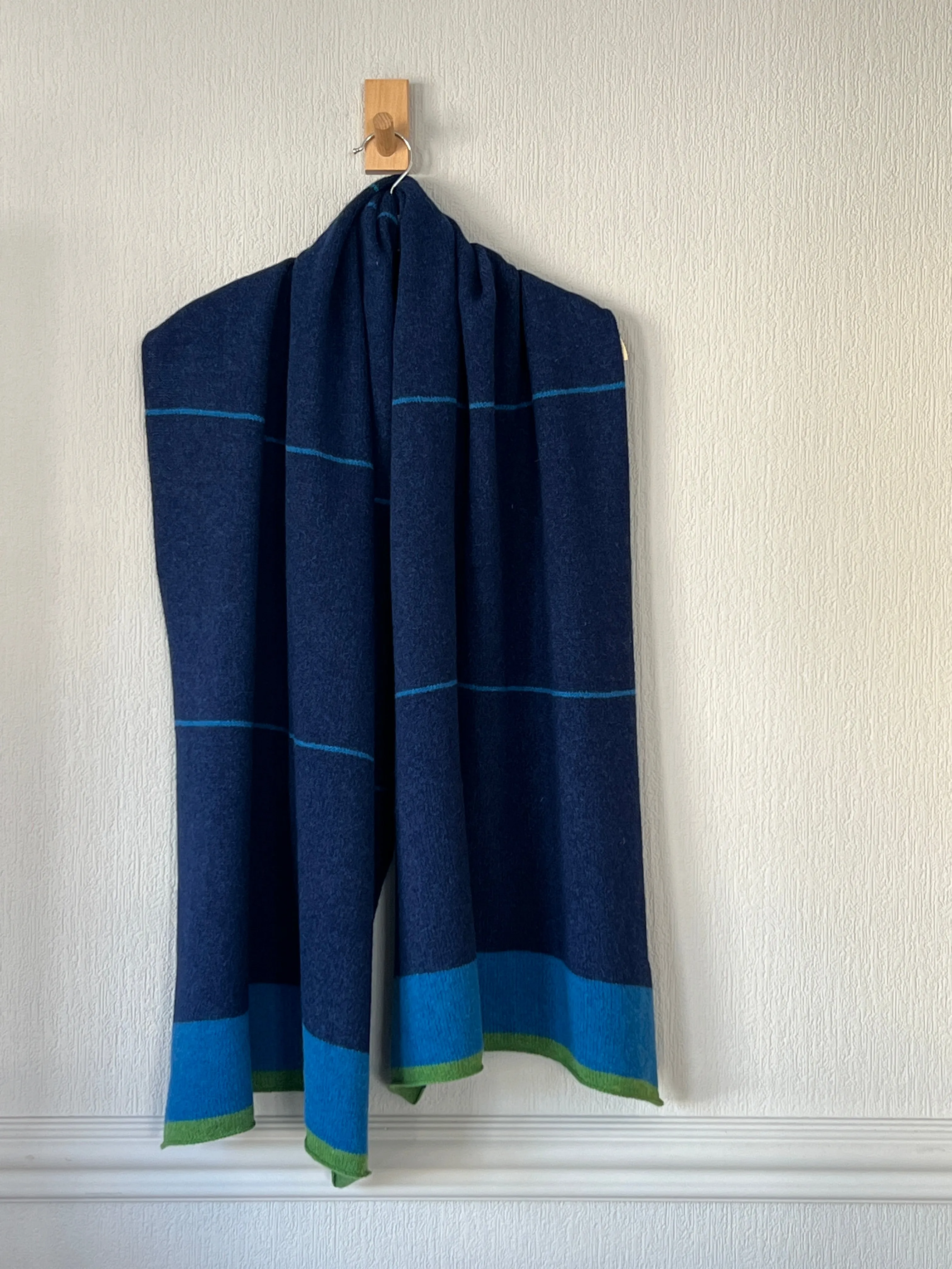 Scarf Wrap Shawl indigo blue thin neptune blue stripes and neptune blue ends