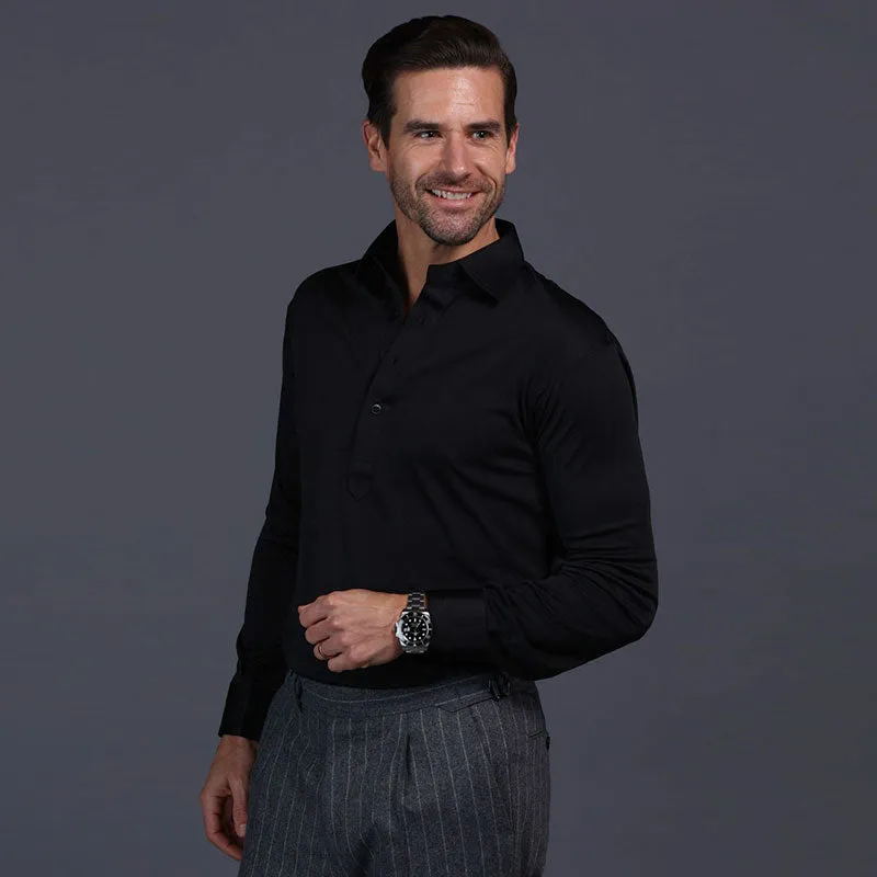 Semi-Spread Collar Polo Long Sleeve Black