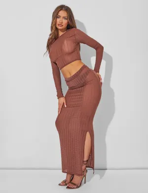 Sheer Maxi Skirt Co Ord Brown