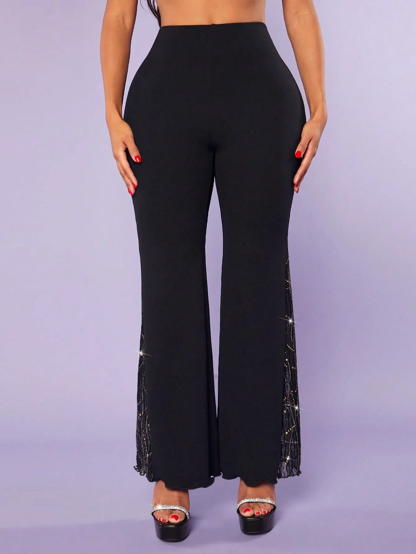 SHEIN SXY Contrast Lace Flare Leg Pants