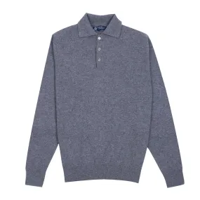 Smog Grey Balvenie 3 Button 4ply Cashmere Polo Sweater