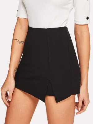 Split Front Solid Skirt Shorts