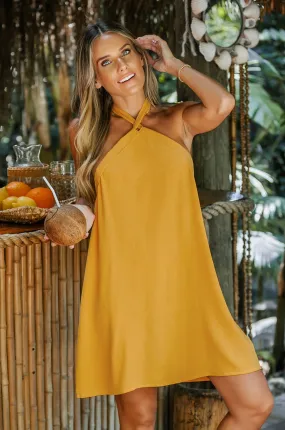 Sunshine Crisscross Halter Mini Dress