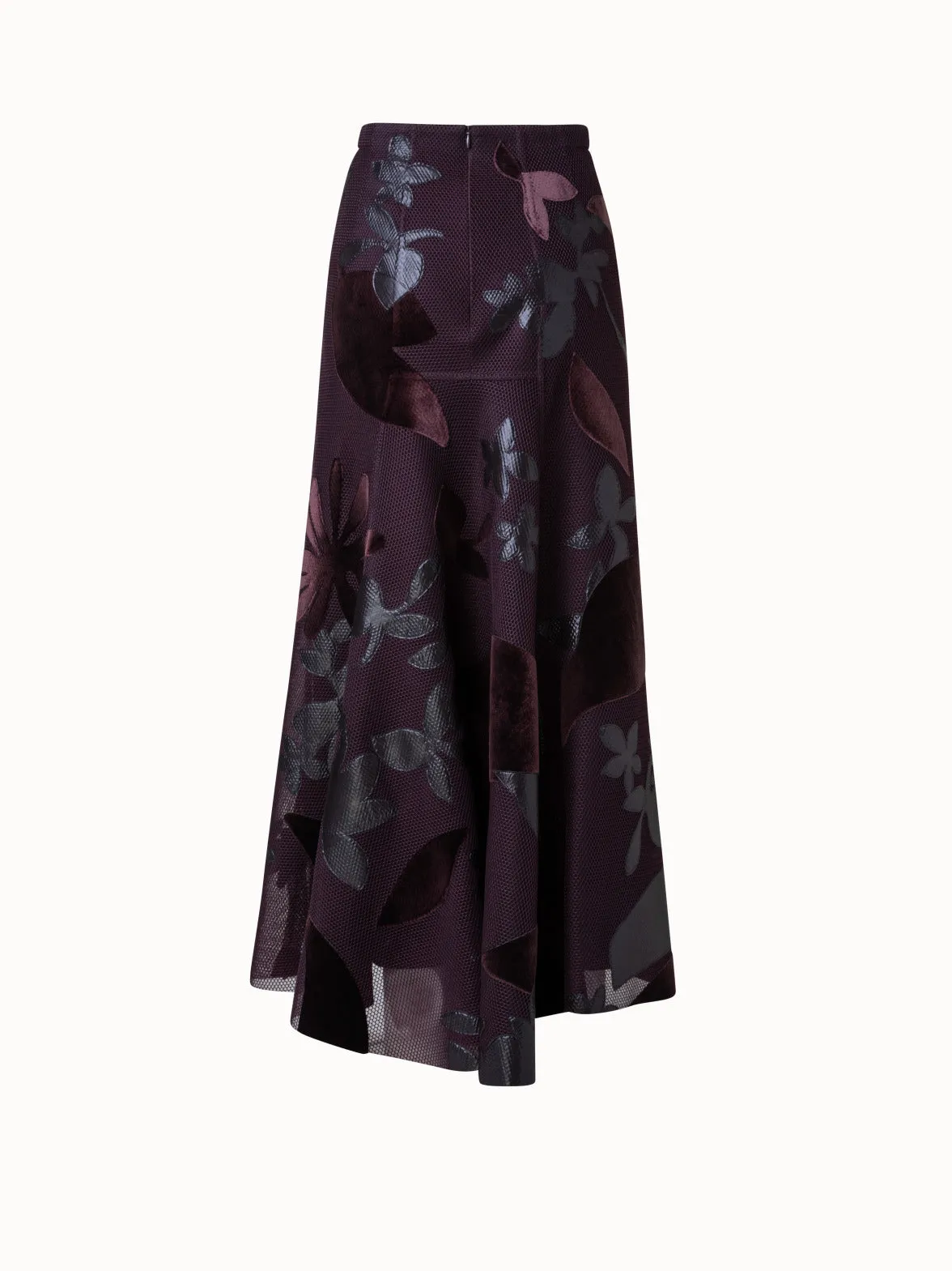 Techno Grid Long Skirt with Flower Embellischment