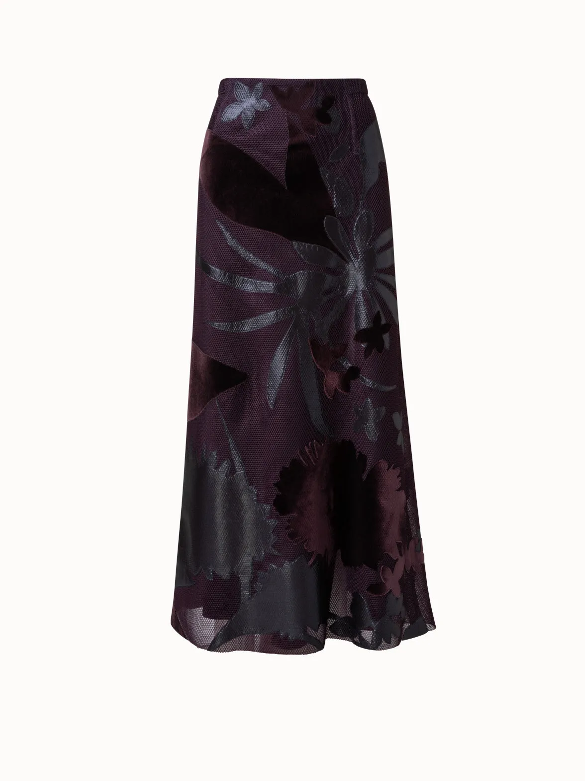 Techno Grid Long Skirt with Flower Embellischment