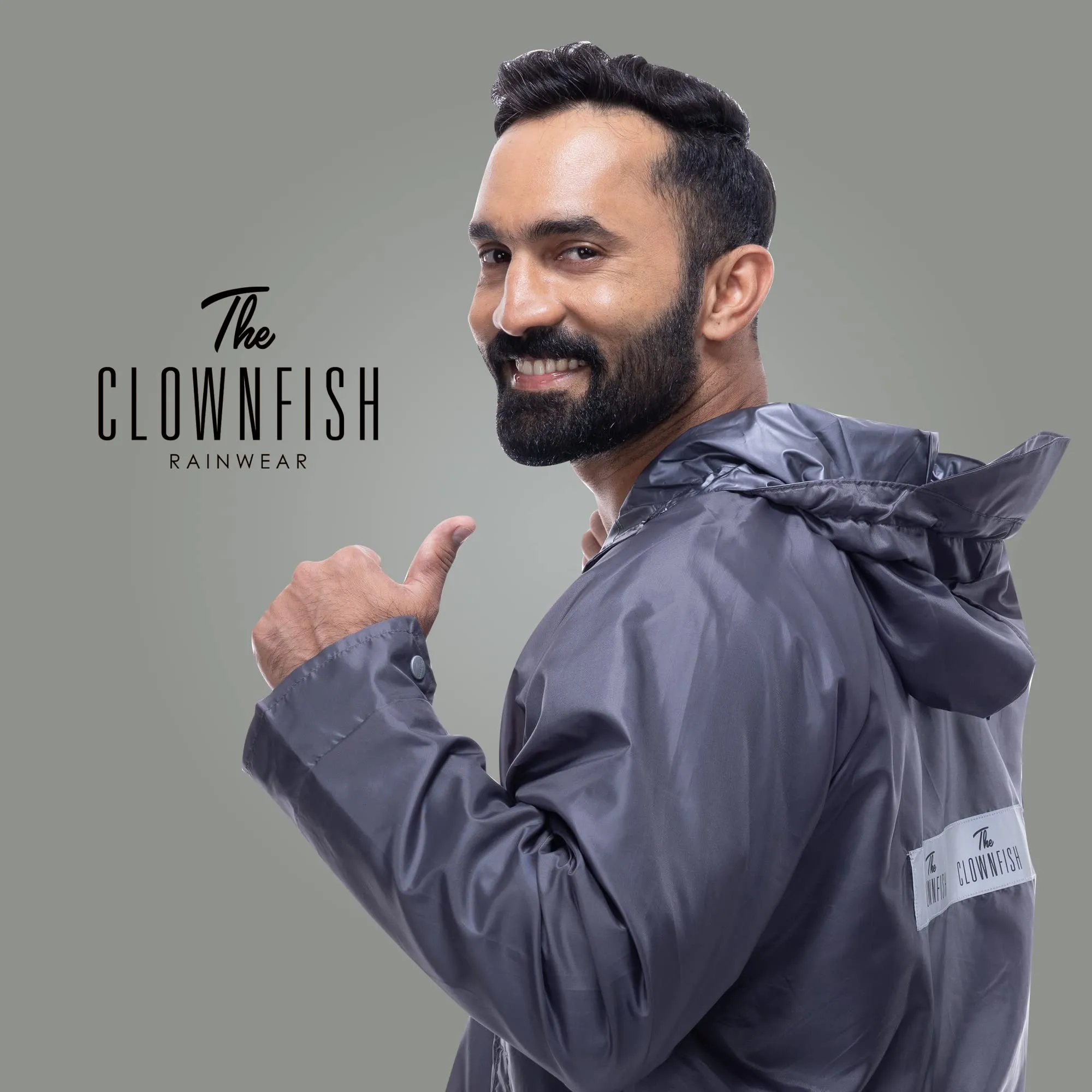 THE CLOWNFISH Rain Coat for Men Waterproof for Bike Reversible Double Layer with Hood Raincoat for Men. Set of Top and Bottom Packed in a Storage Bag Captain Pro Series (Grey, Large)