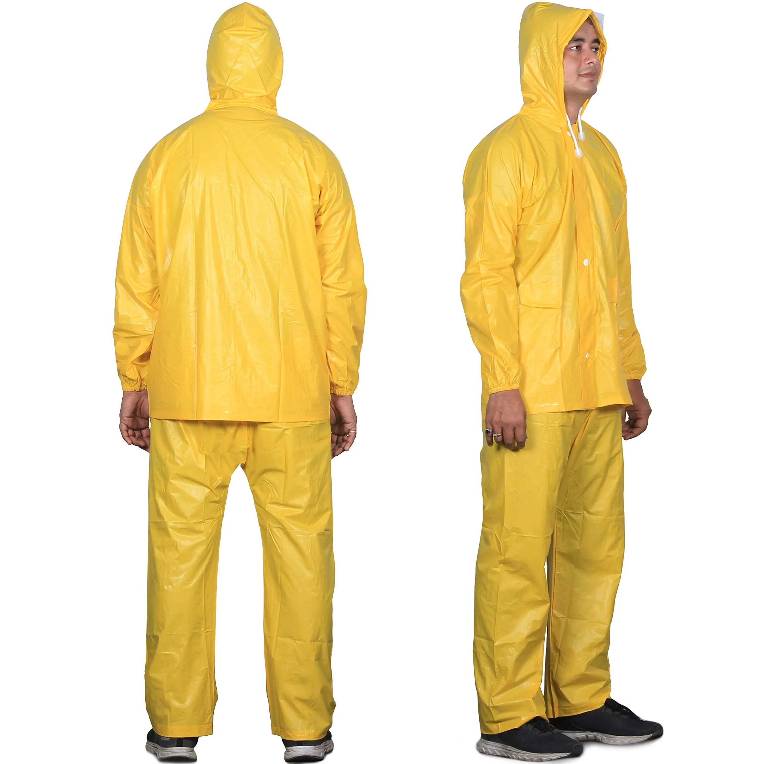 THE CLOWNFISH Sky One Flex Series Men's Polyester Waterproof Raincoat with Hood. Set of Top and Bottom Packed in a Storage Bag (Yellow, X-Large)