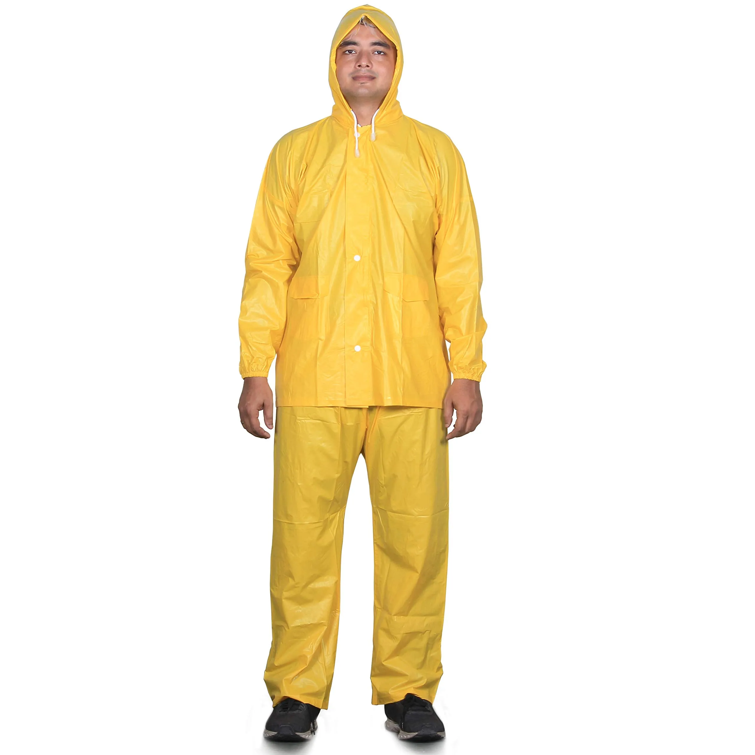 THE CLOWNFISH Sky One Flex Series Men's Polyester Waterproof Raincoat with Hood. Set of Top and Bottom Packed in a Storage Bag (Yellow, X-Large)