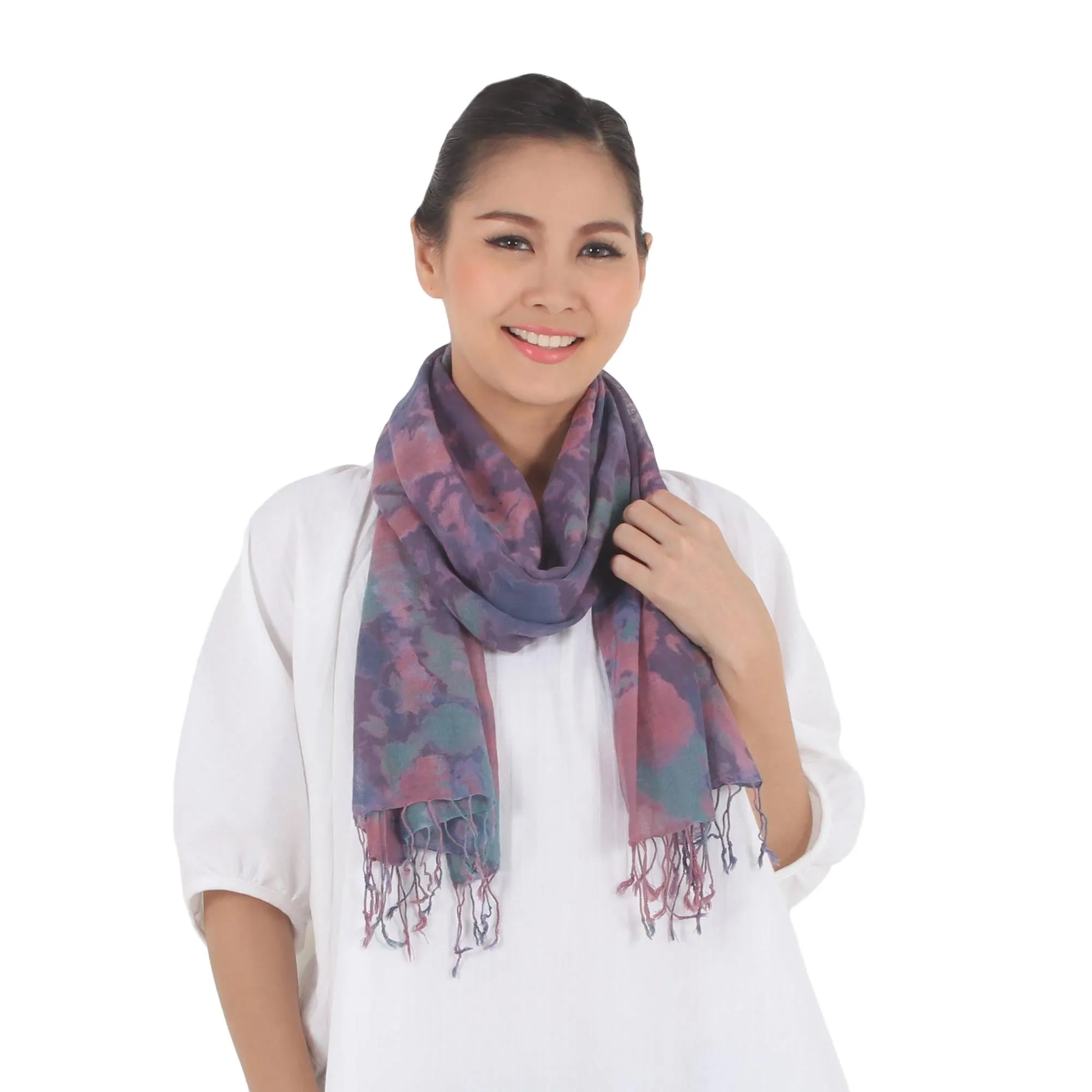 Tied-Dyed Cotton Wrap Scarf in Pink and Purple from Thailand - Fantastic Colors | NOVICA