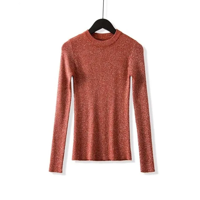 VenusFox Shiny Long Sleeve Pullover Basic Sweaters