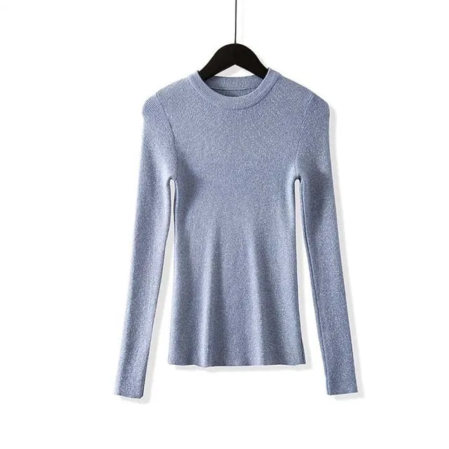 VenusFox Shiny Long Sleeve Pullover Basic Sweaters