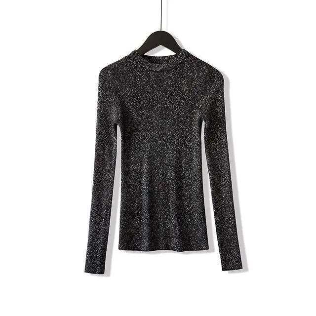 VenusFox Shiny Long Sleeve Pullover Basic Sweaters