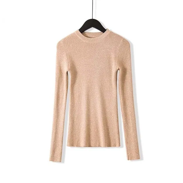 VenusFox Shiny Long Sleeve Pullover Basic Sweaters