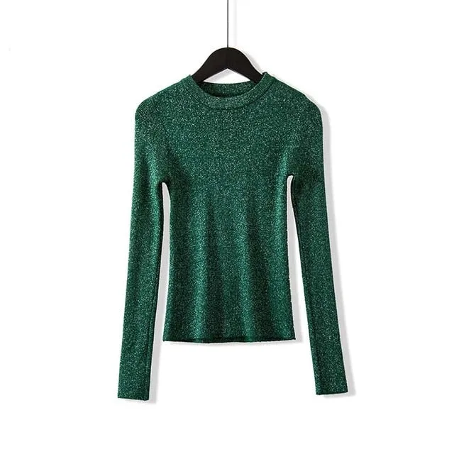 VenusFox Shiny Long Sleeve Pullover Basic Sweaters