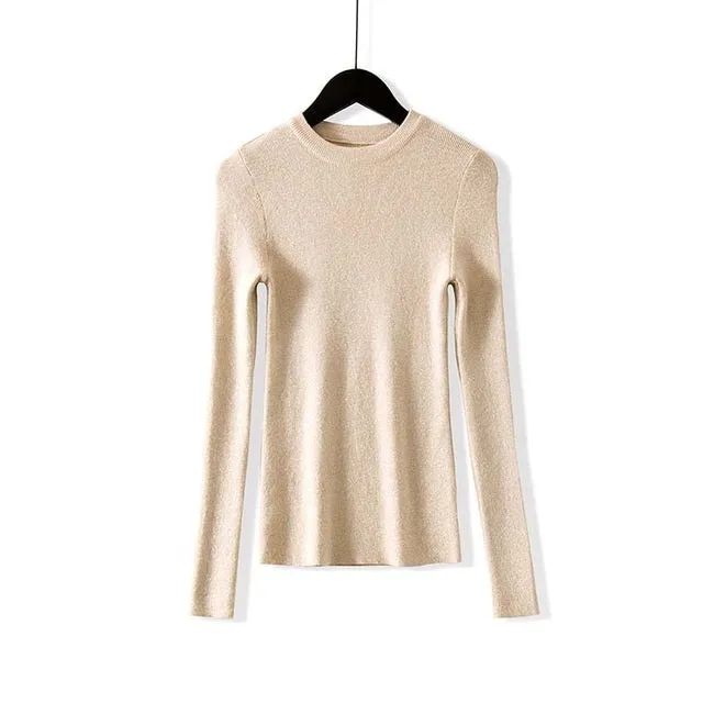 VenusFox Shiny Long Sleeve Pullover Basic Sweaters