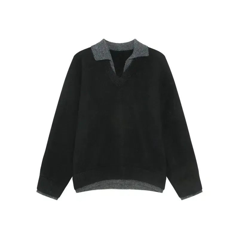 Versatile Polo Collar Knit Sweater