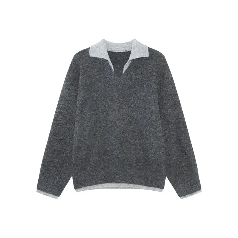 Versatile Polo Collar Knit Sweater