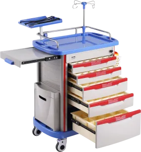 Vevor Lab Cart 5-Tier Mobile Medical Cart 400 Lbs Capacity with 5 Lockable Drawers and Large Top Tray Blue New