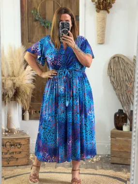 Vibrant Blue Leopard Montana Dress