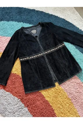 Vintage 90s-Y2K Suede Embroidered Bell Sleeve Coat