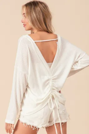 Waffled Backless Drawstring T-Shirt