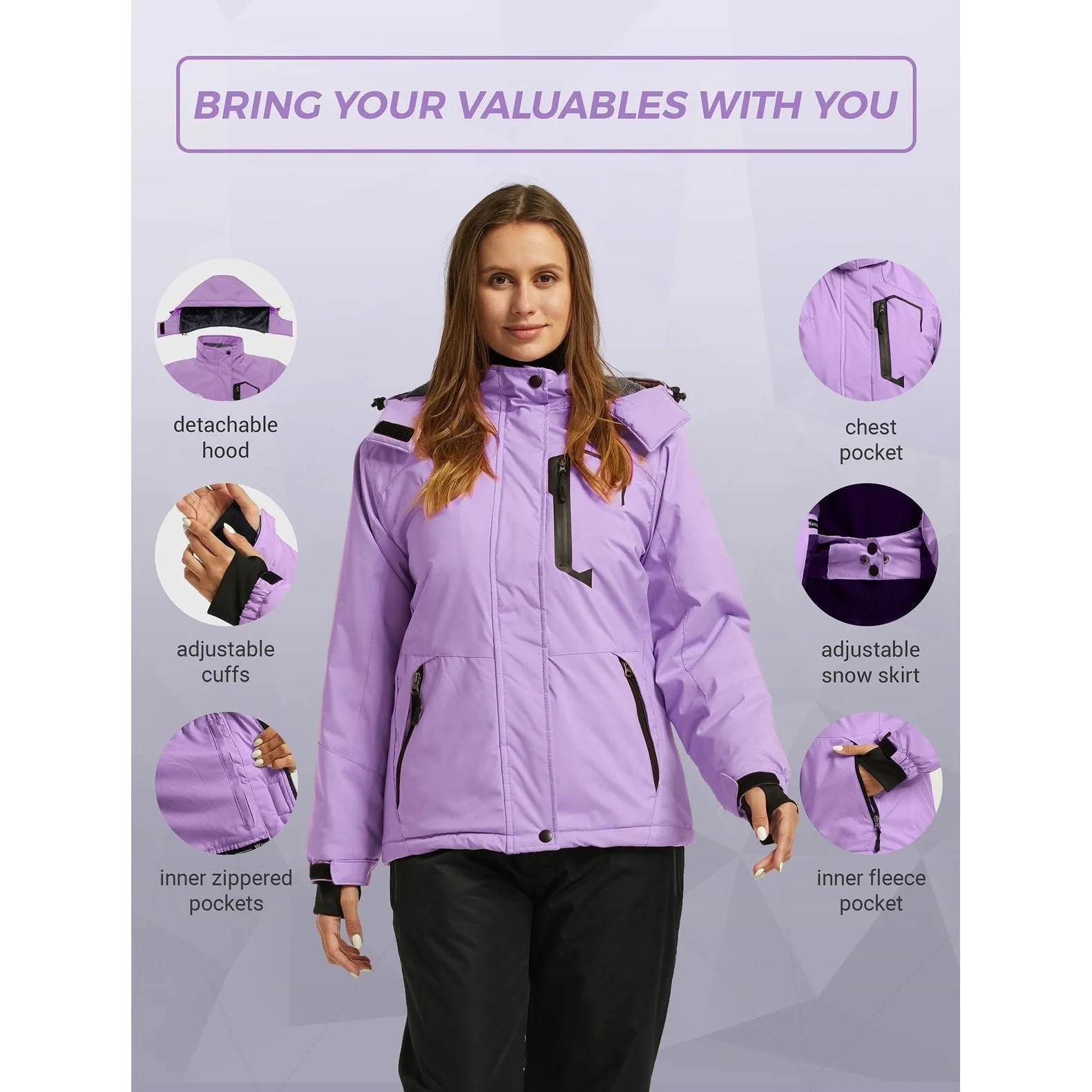 Wantdo Women's Mountain Fleece Jacket Windproof Ski Coat Light Purple L