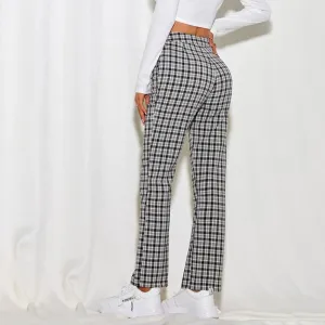 Wenkouban 2000s fashion 2024 Women's Spring and Summer Elegant Commuter Mid-Waist Plaid Fabric Flared Pants Artistic Trousers