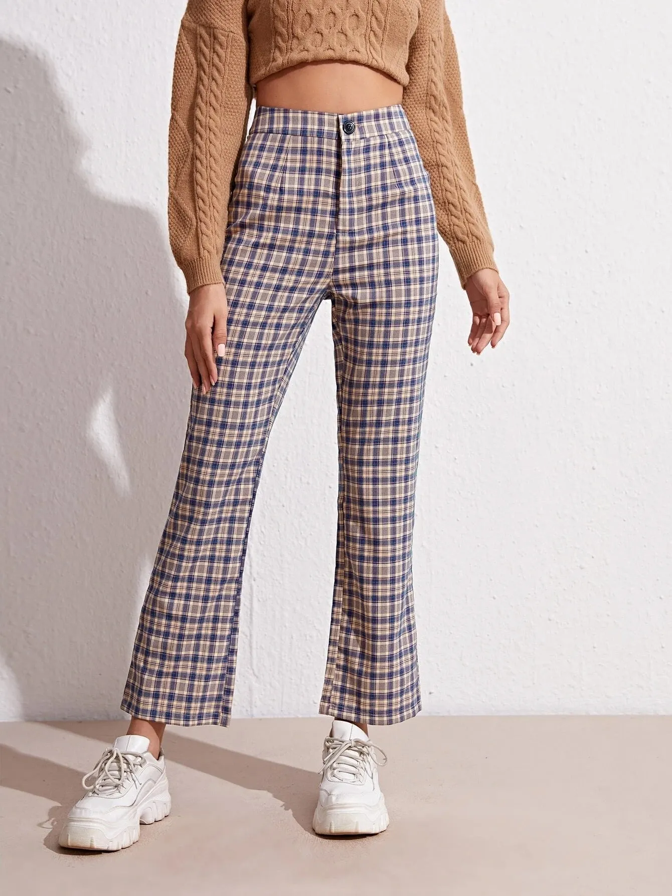 Wenkouban 2000s fashion 2024 Women's Spring and Summer Elegant Commuter Mid-Waist Plaid Fabric Flared Pants Artistic Trousers