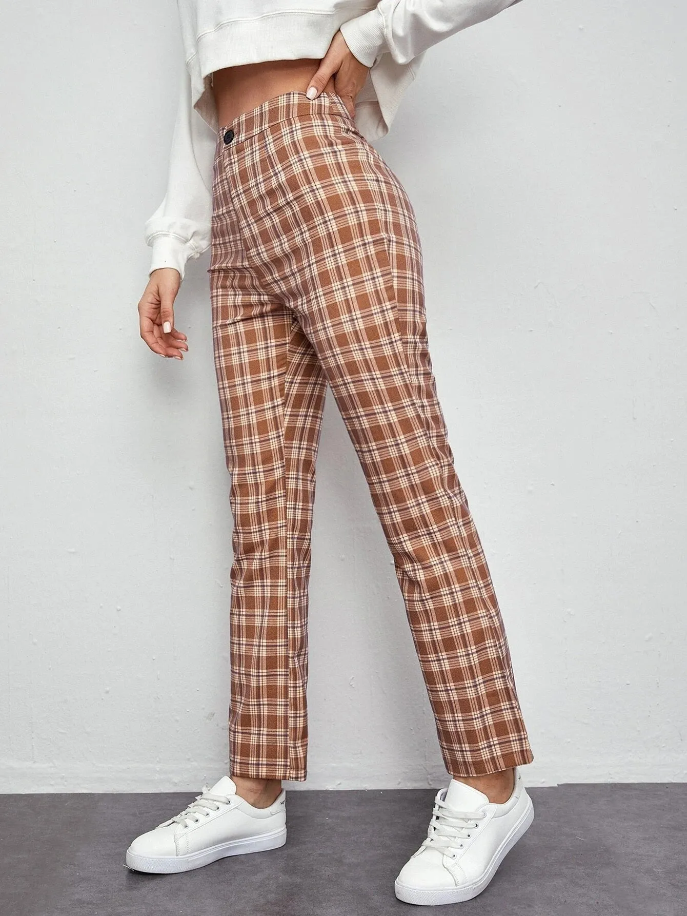 Wenkouban 2000s fashion 2024 Women's Spring and Summer Elegant Commuter Mid-Waist Plaid Fabric Flared Pants Artistic Trousers