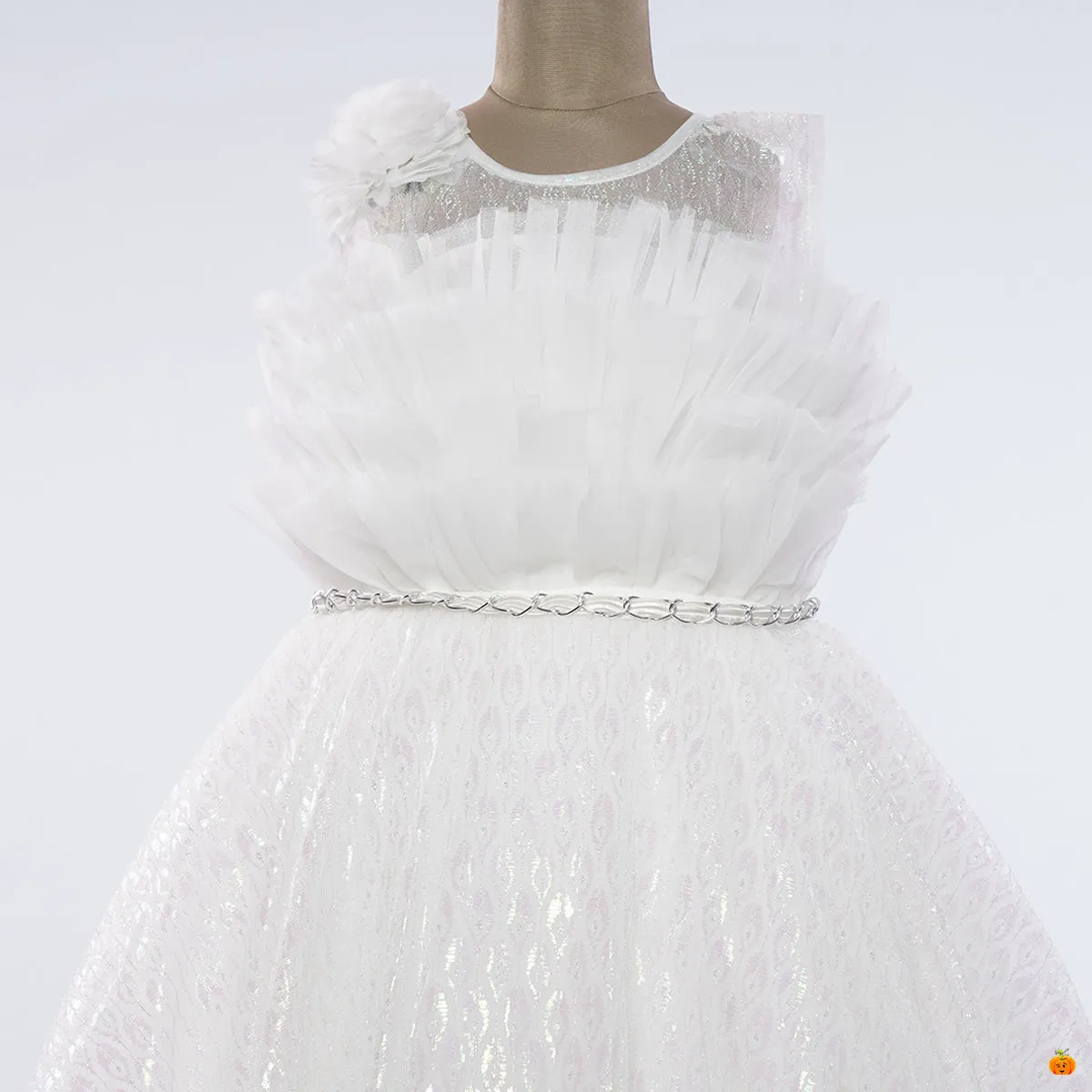 White Long Net Girls Gown