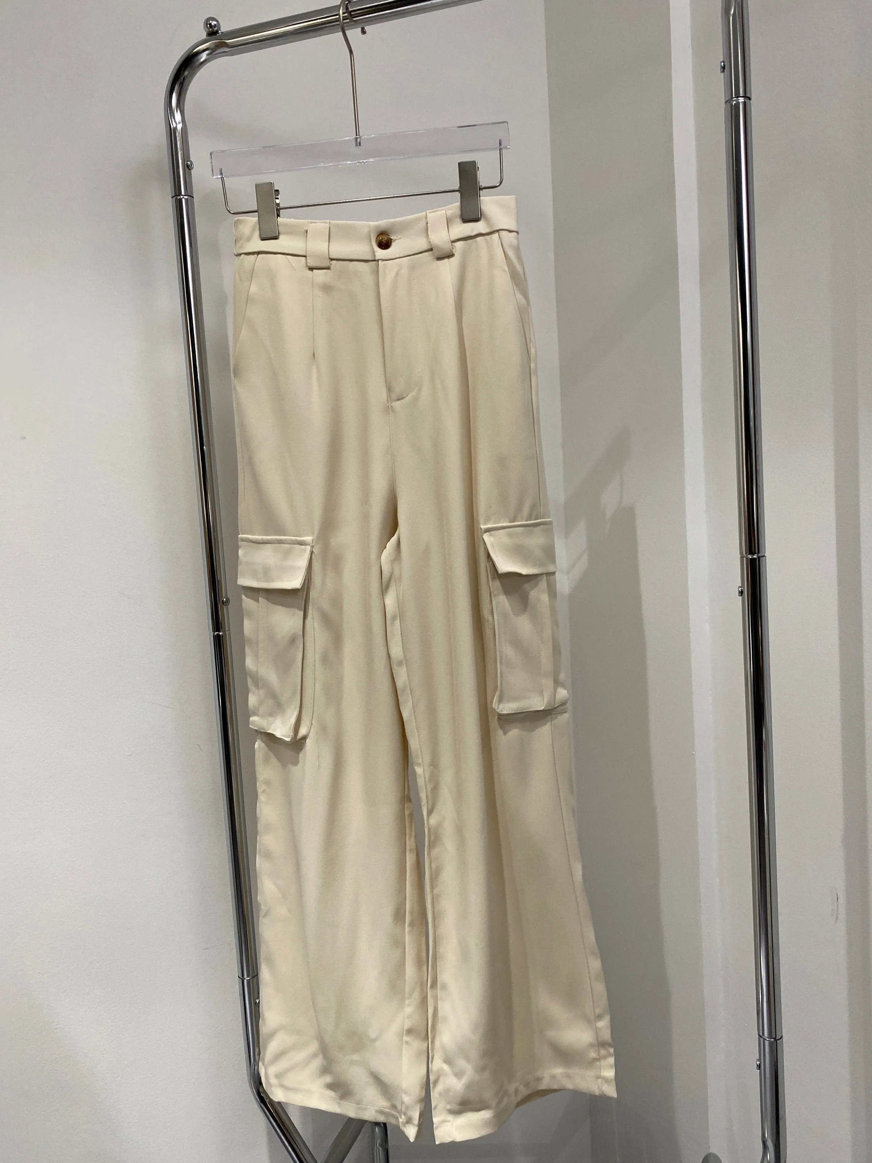 Wide Leg Cargo Trousers -  Almond